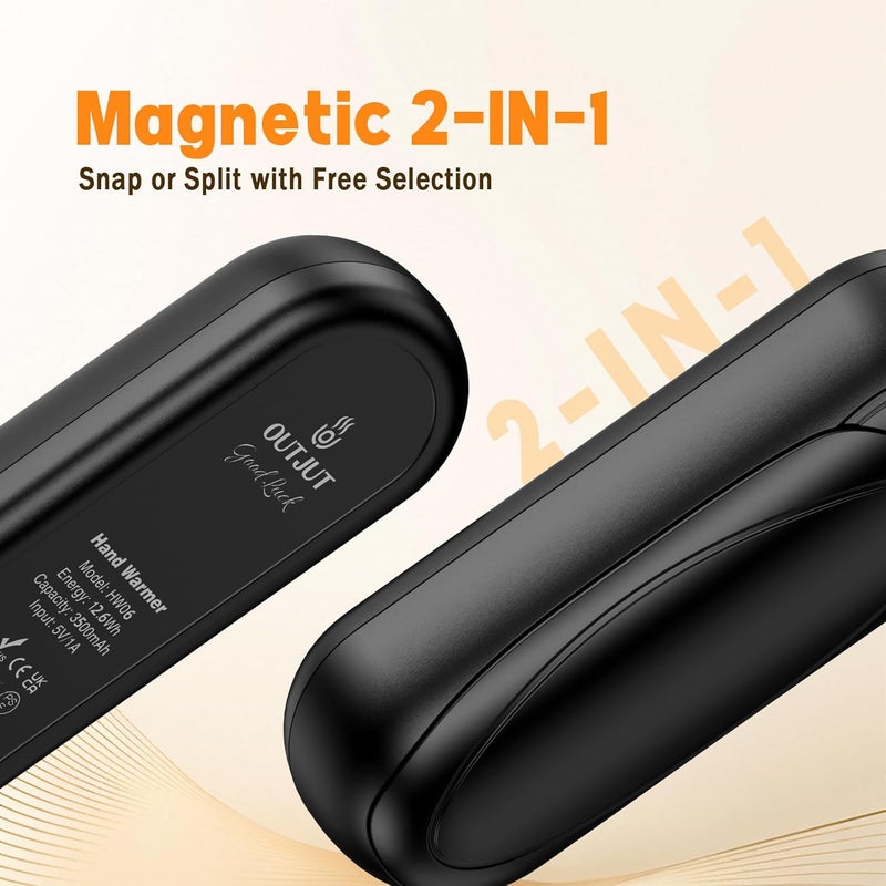 OUTJUT سخانات يد قابلة لإعادة الشحن 2 عبوة، 2025 سخانات يد كهربائية محمولة مطورة 7000mAh مع 3 مستويات من الدفء، هدية للنساء والرجال - Image 5